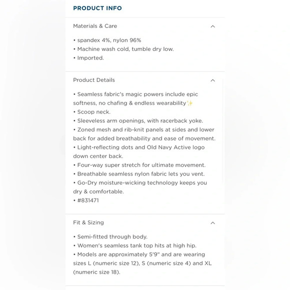 OLD NAVY Seamless Performance Racerback‎ Tank Top in Bluefield - Picture 8 of 8